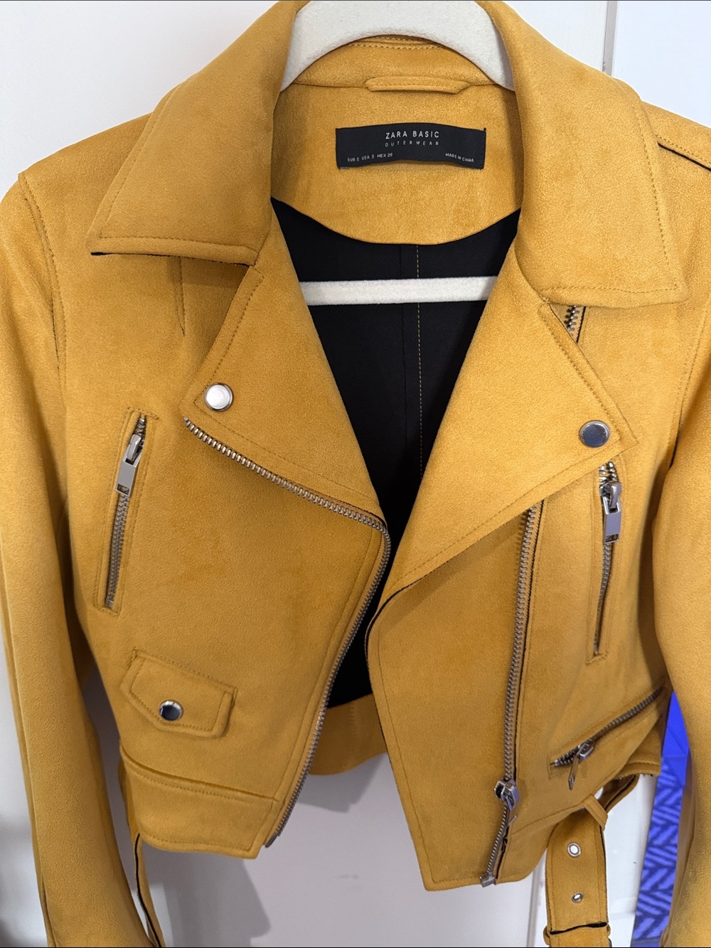 Zara Yellow Suede Cropped Moto Jacket - Picture 3 of 4